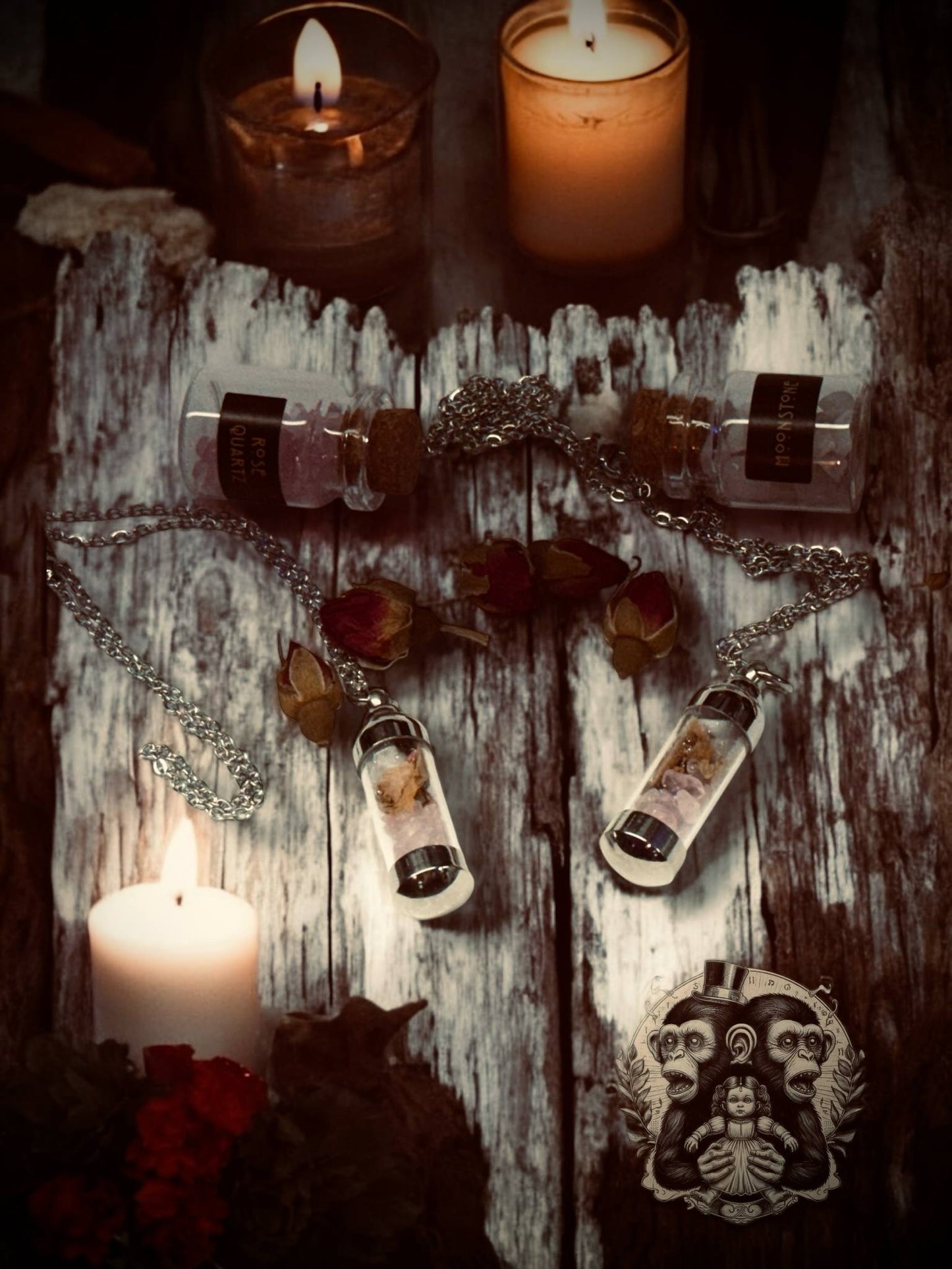 Self Love Pendant Capsule Necklace Moonstone Crystal Rose Quartz Gift for Friend Gemstone Lover Jewelry Witchy Love Spell Mystical Gifts