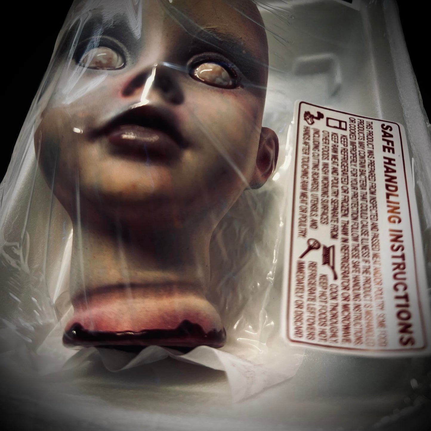 Vintage Package Meat Aged Long Pork Porcelain Doll Head Butcher Gothic Voodoo Witchcraft Curiosity, Oddity, Unique Gift Idea Specimen 2403