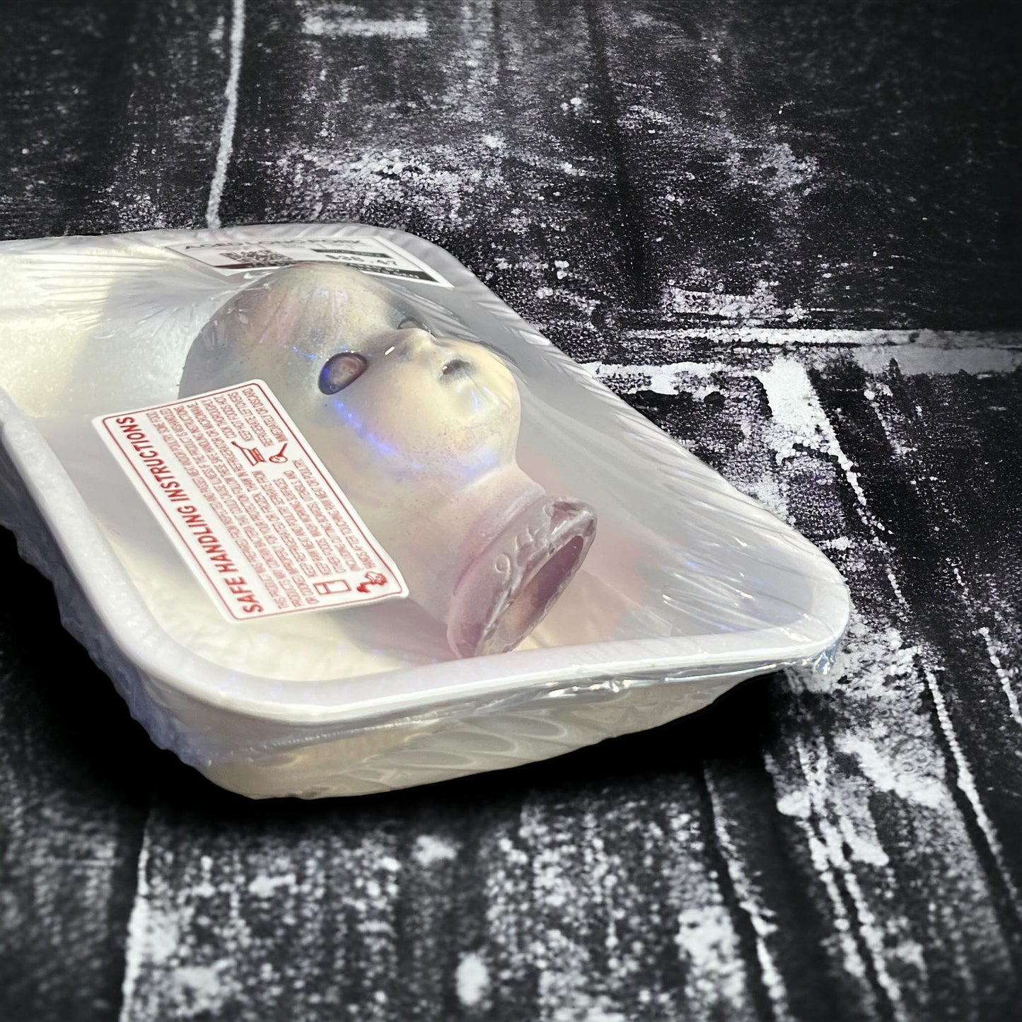 Vintage Package Meat Aged Long Pork Porcelain Doll Head Butcher Gothic Voodoo Witchcraft Curiosity, Oddity, Unique Gift Idea Specimen 2401