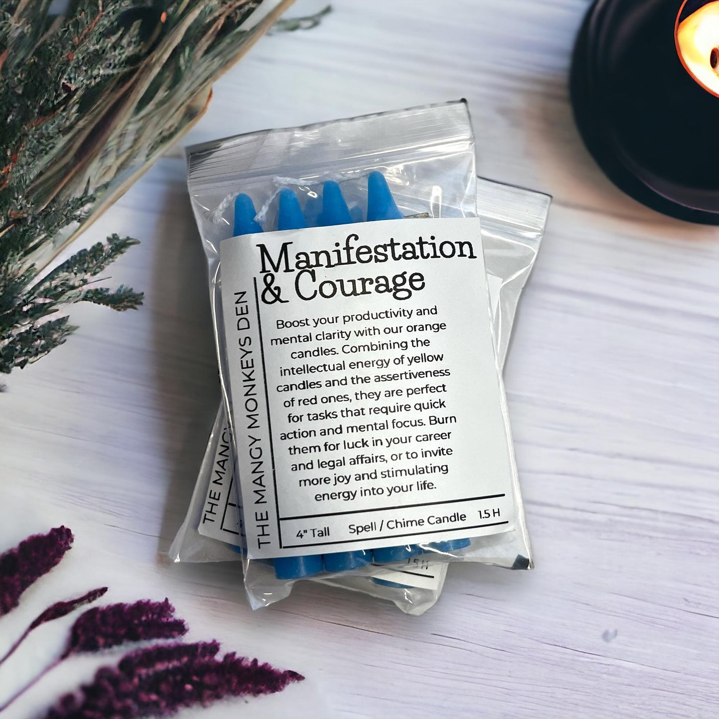 4 PK Manifestation & Courage Candles 4" Chime Candles, Witch, Ritual Candle, Small Bulk Candles, Witchcraft Oddity Occult Magick