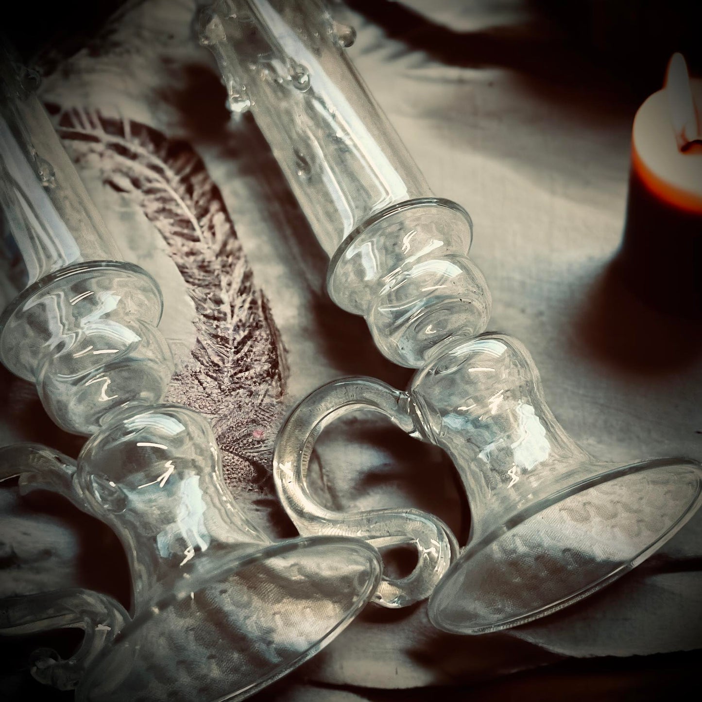 Vintage Pair of Catskill Mountain Crystal Oil Candle Wax Dripping Glass Chamber Drip Oil Candle Unique Gift Idea Rare Find Oddity Wicca