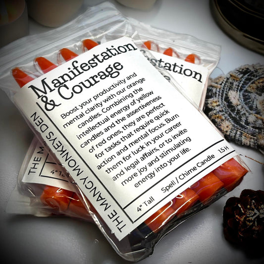 4 PK Manifestation, Courage Spell Orange Candles 4" Chime Candles, Witch, Ritual Candle, Small Bulk Candles, Witchcraft Oddity Occult Magick