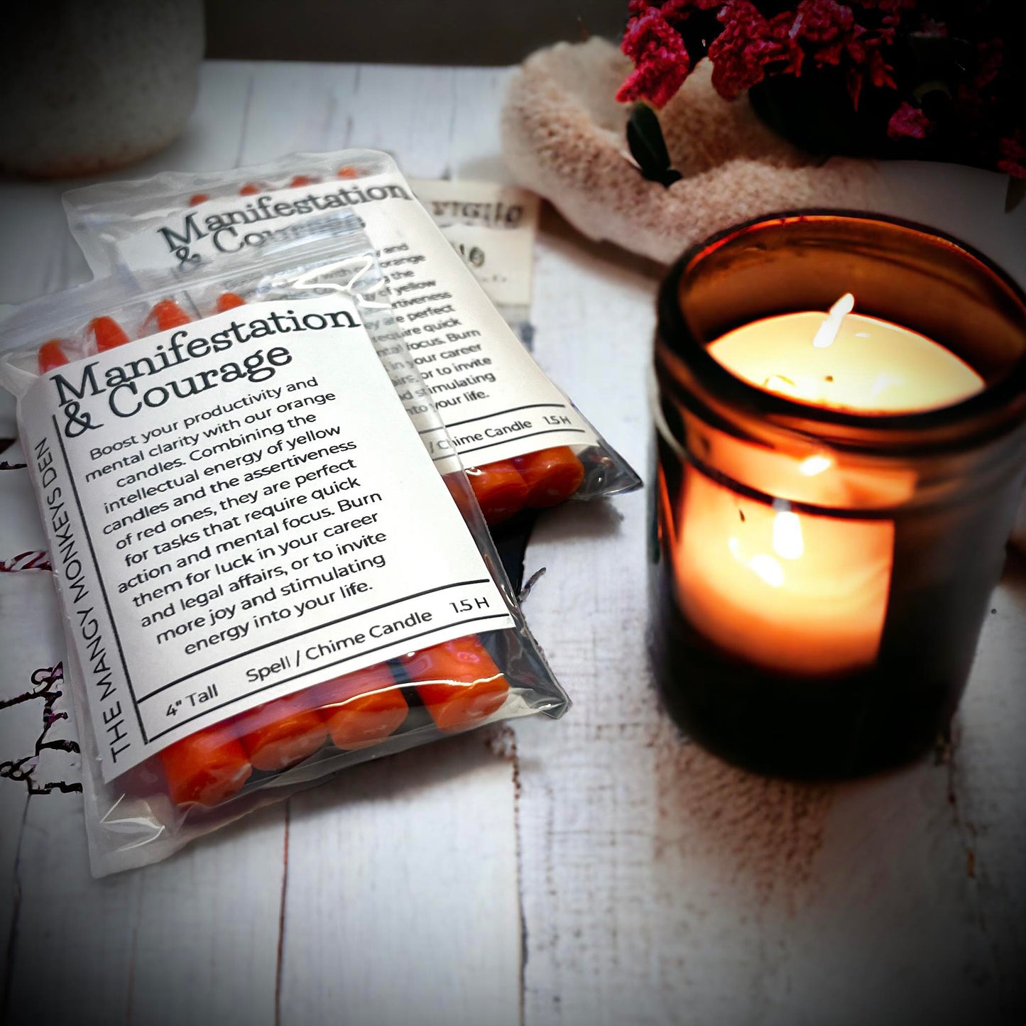 4 PK Manifestation, Courage Spell Orange Candles 4" Chime Candles, Witch, Ritual Candle, Small Bulk Candles, Witchcraft Oddity Occult Magick