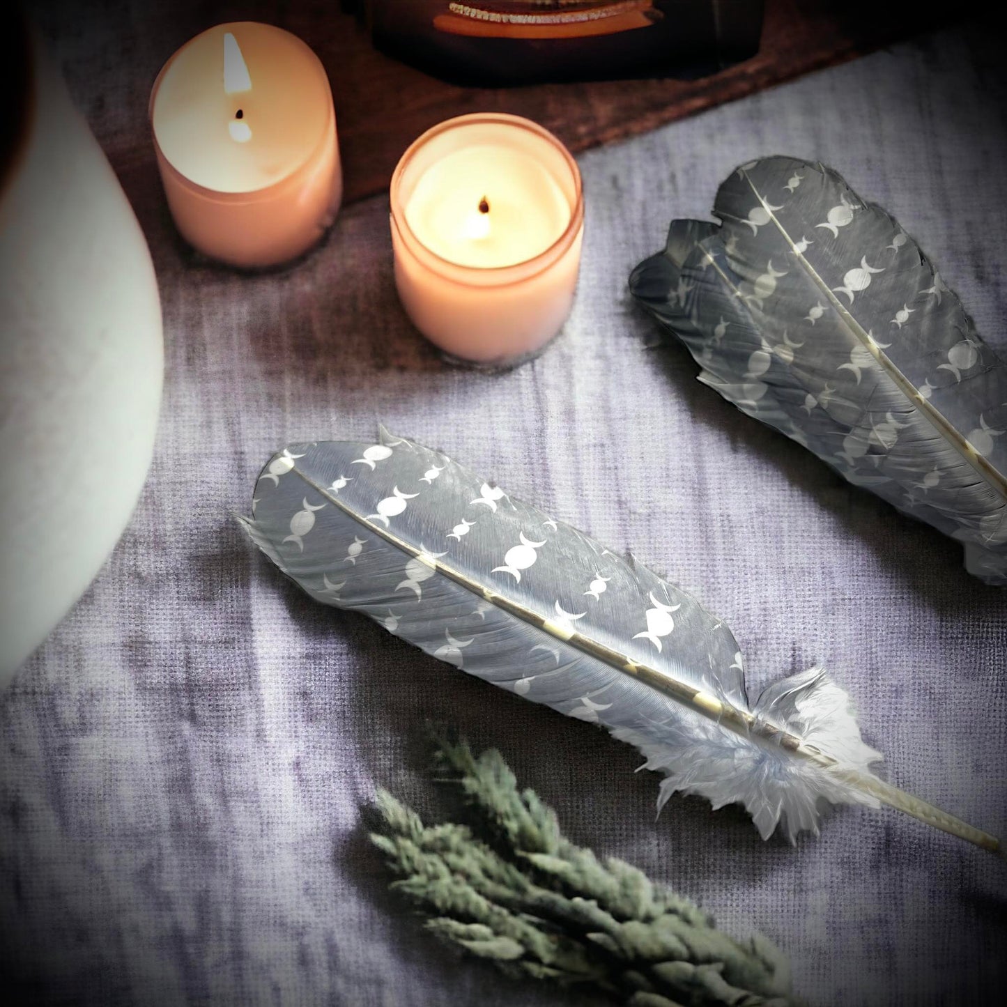 Triple Moon 12" Feather, Smudging Feathers, Feathers For Smudging or Decoration, Ethically sourced feathers, Spiritual Feathers Witchcraft