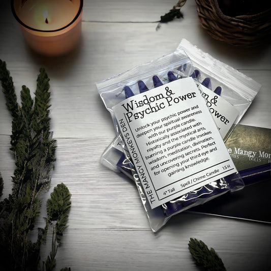 4 PK Wisdom & Psychic Purple Power Spell Candles 4" Chime Candles, Witch, Ritual Candle, Small Bulk Candles, Witchcraft Oddity Occult Gift