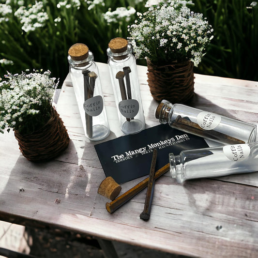 Coffin Nails Collected Specimen in Glass Vail Curiosity, Oddity, Apothecary, Unique Gift Idea Witchcraft Collectors Spell Casting Crafting