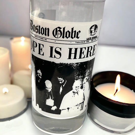 Vintage 1979 The Boston Globe The Pope Is Here Glass Drinking Graphic Newspaper Tumbler Curiosity, Oddity, Unique Gift Idea Religious