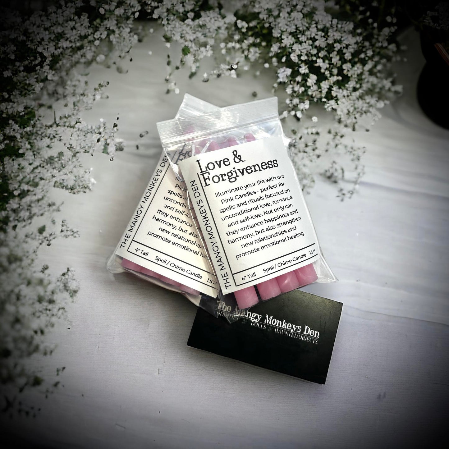 4 PK Love & Forgiveness Pink Candles 4" Chime Candles, Witch, Ritual Candle, Small Bulk Candles, Witchcraft Oddity Occult Magick