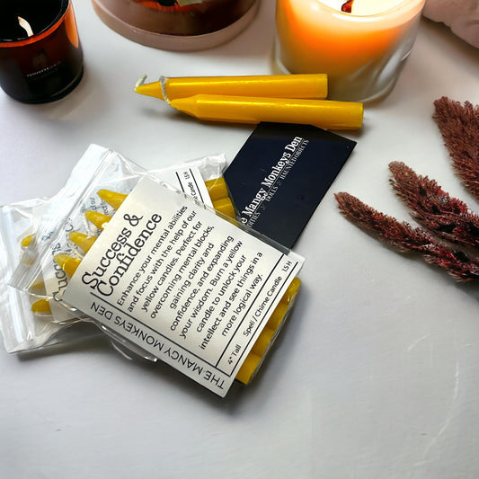 4 PK Success & Confidence Yellow Power Spell Candles 4" Chime Candles Witch Ritual Candle, Small Bulk Candles, Witchcraft Oddity Occult Gift