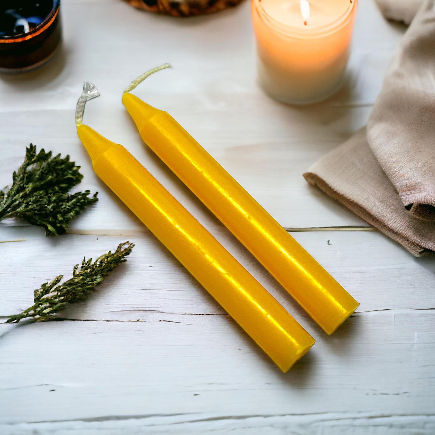 4 PK Success & Confidence Yellow Power Spell Candles 4" Chime Candles Witch Ritual Candle, Small Bulk Candles, Witchcraft Oddity Occult Gift