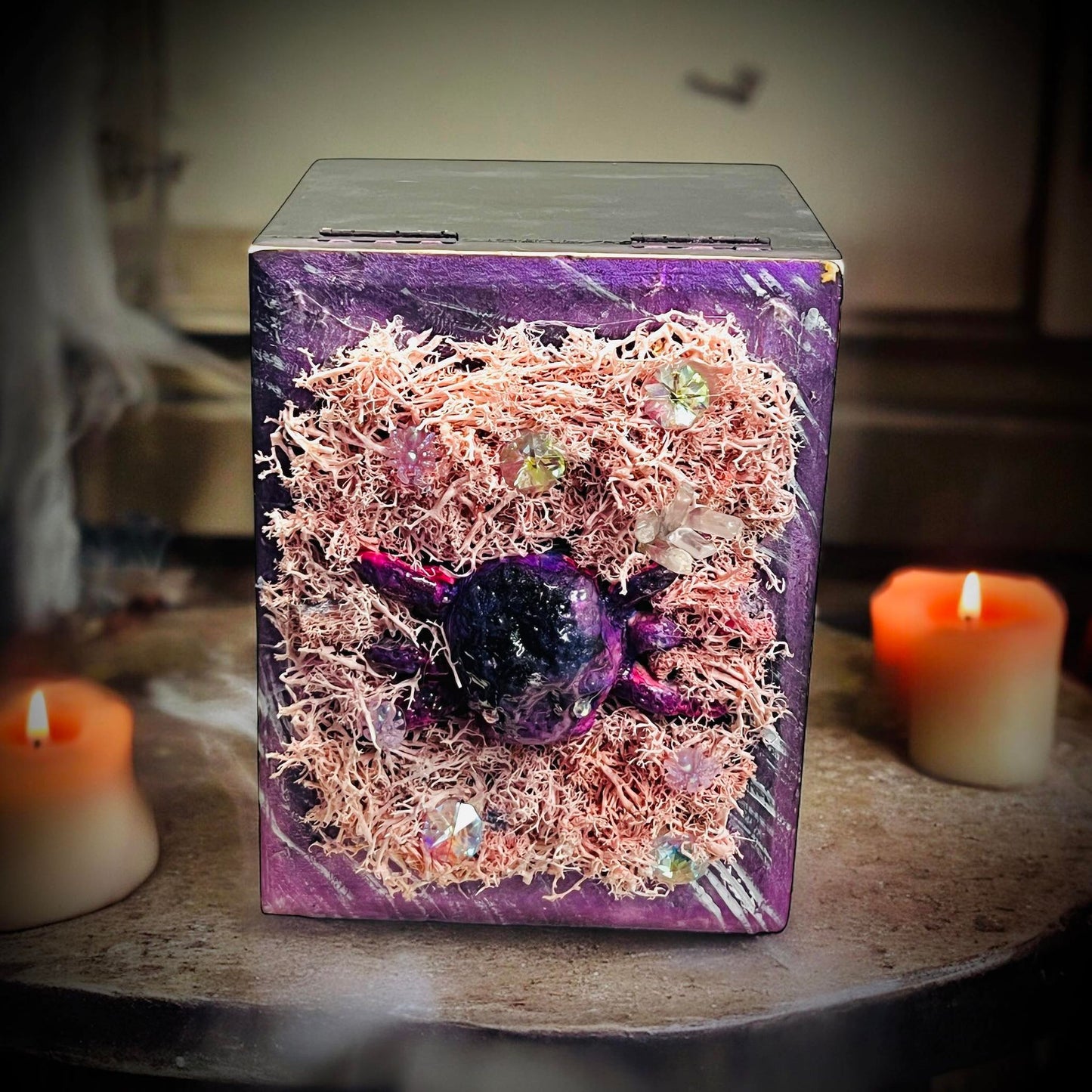 Familiar Witch Wooden Box Trinket Oddity Box Clay Sculpture Curiosity, Oddity, Unique Gift Idea, Creepy Unusual Hand Crafted One of a Kind