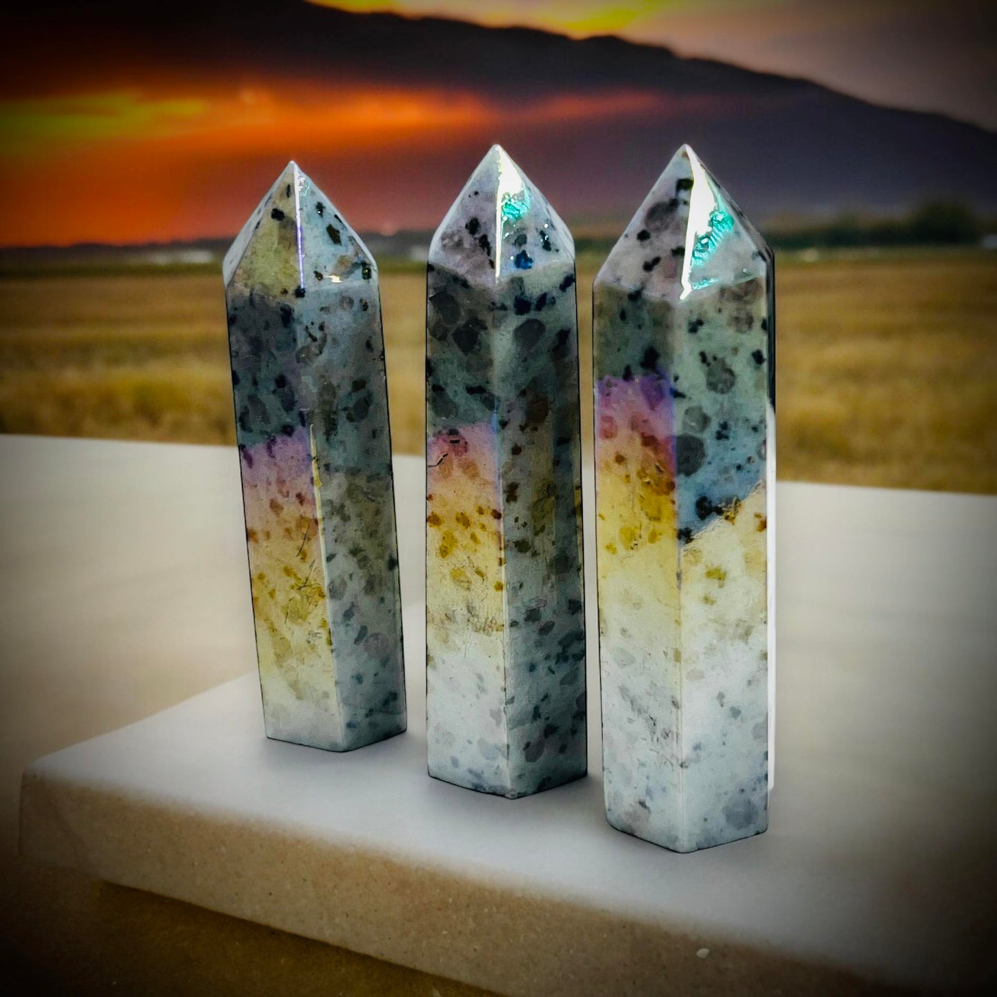 Rainbow Aura Kiwi Jasper Obelisk Tower Crystal Point Oddity, Witchcraft, Rituals, Energy Meditation spiritual, meditation, metaphysical