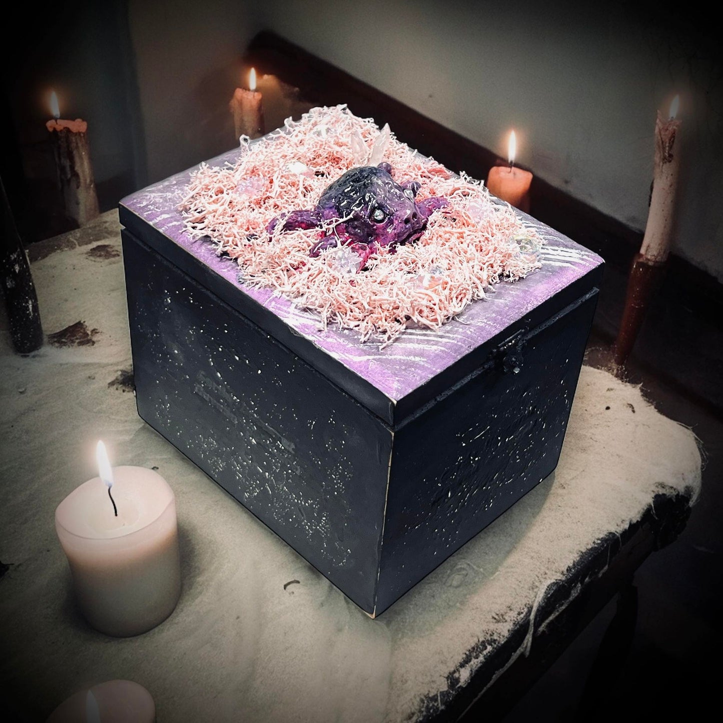 Familiar Witch Wooden Box Trinket Oddity Box Clay Sculpture Curiosity, Oddity, Unique Gift Idea, Creepy Unusual Hand Crafted One of a Kind