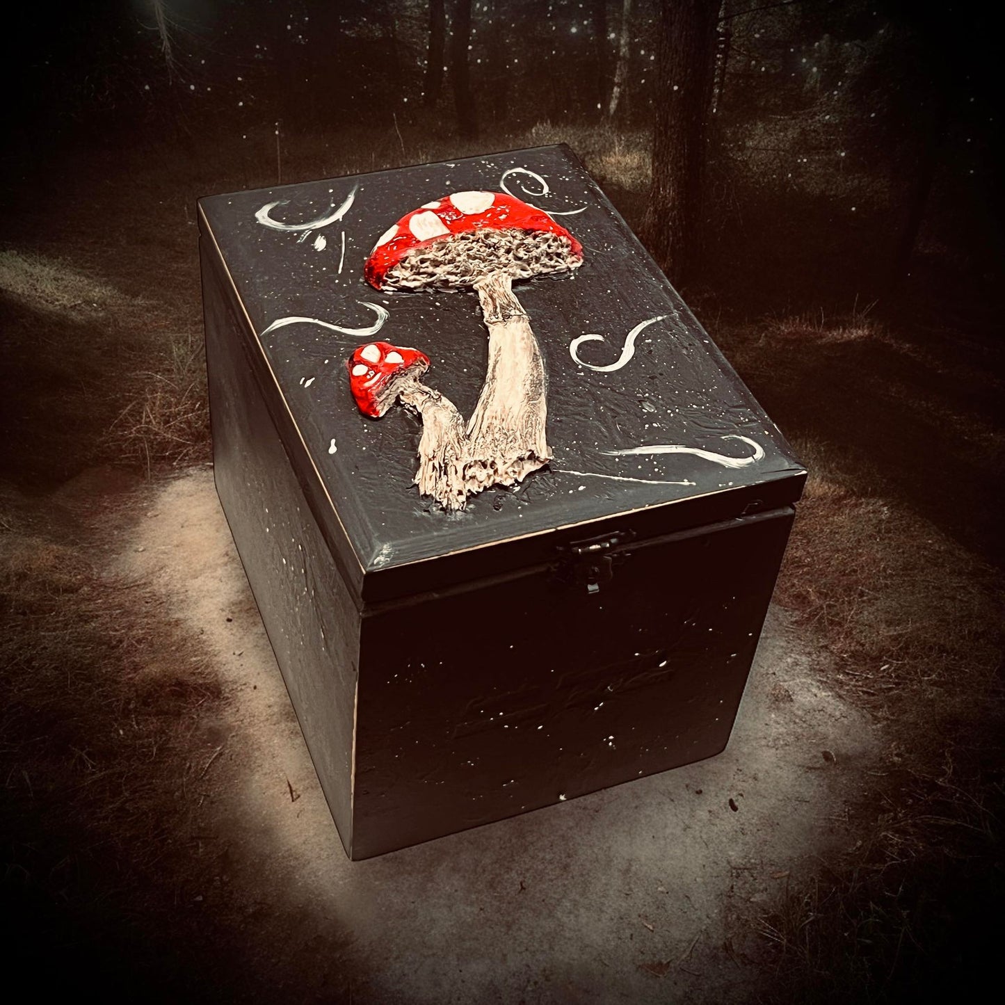 Mushroom Witch Wooden Box Trinket Oddity Box Clay Sculpture Curiosity, Oddity, Unique Gift Idea, Creepy Unusual Hand Crafted One of a Kind