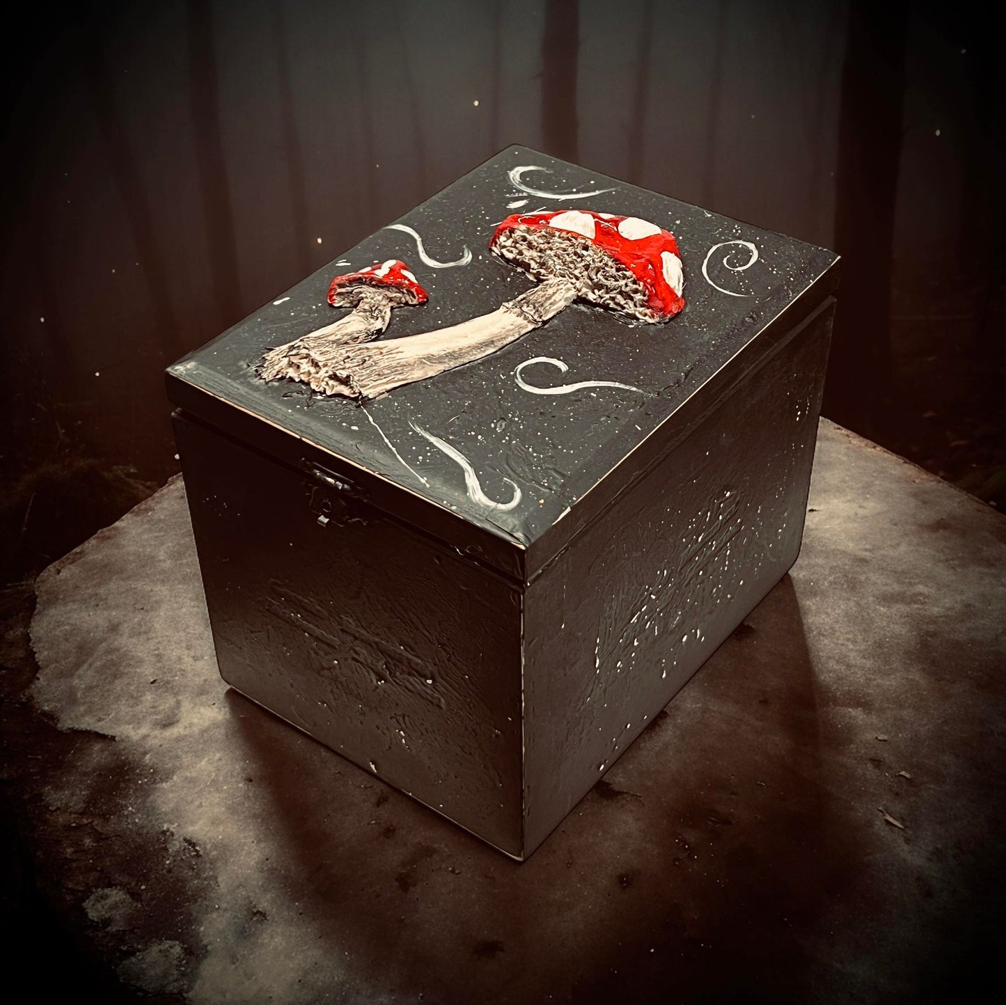 Mushroom Witch Wooden Box Trinket Oddity Box Clay Sculpture Curiosity, Oddity, Unique Gift Idea, Creepy Unusual Hand Crafted One of a Kind