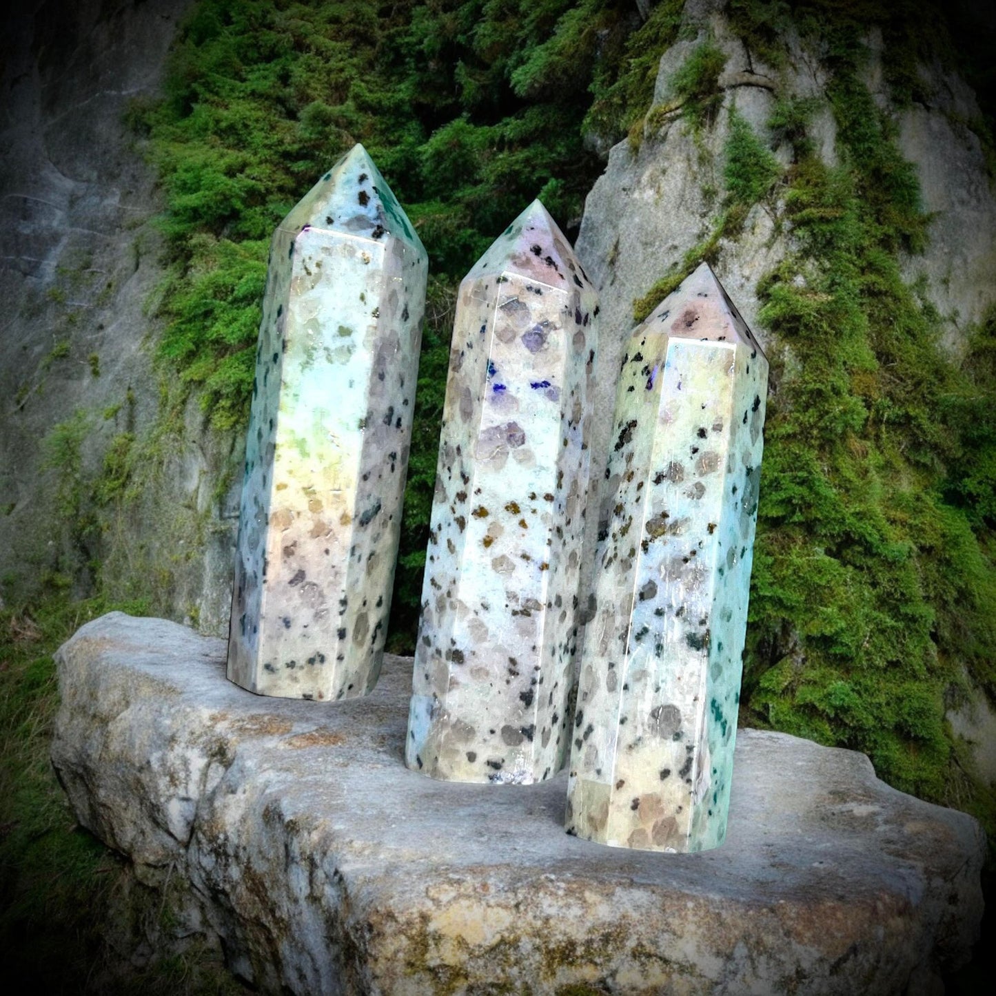 Rainbow Aura Kiwi Jasper Obelisk Tower Crystal Point Oddity, Witchcraft, Rituals, Energy Meditation spiritual, meditation, metaphysical