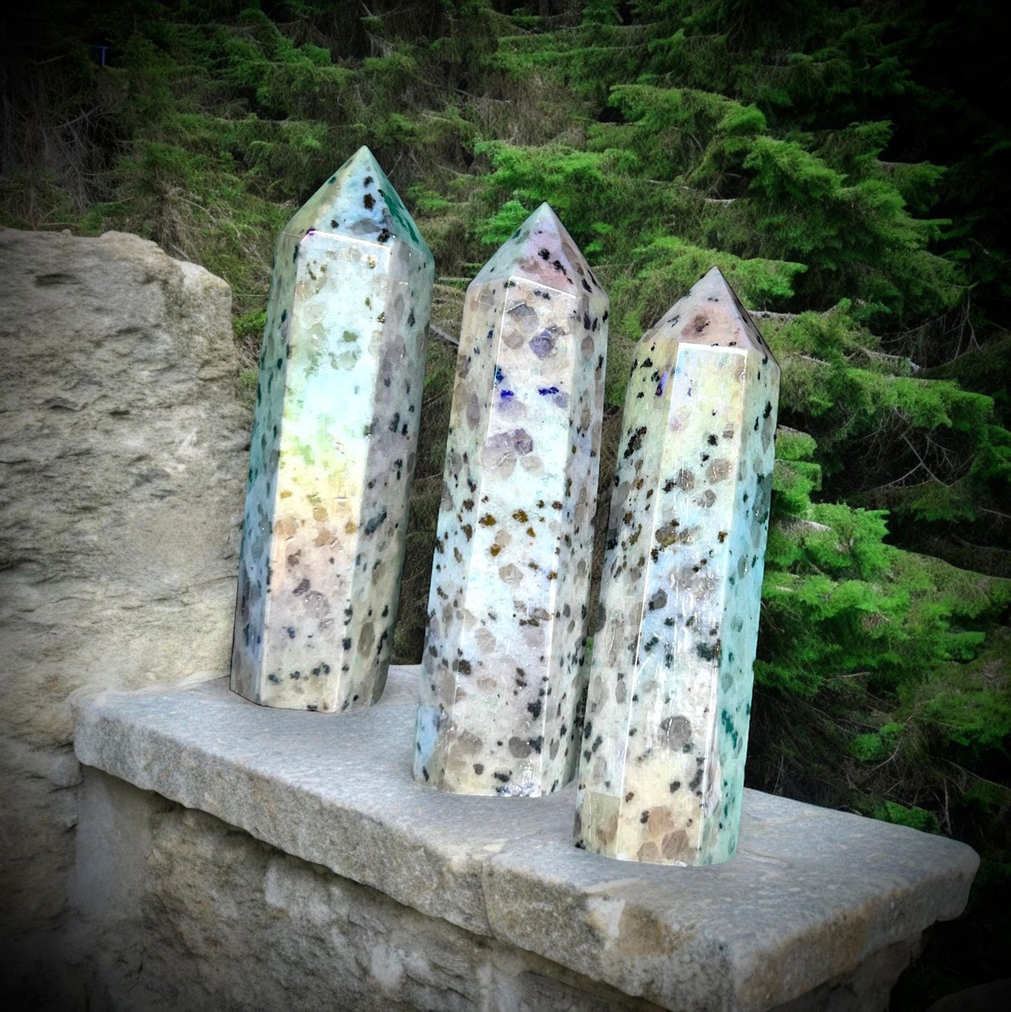 Rainbow Aura Kiwi Jasper Obelisk Tower Crystal Point Oddity, Witchcraft, Rituals, Energy Meditation spiritual, meditation, metaphysical