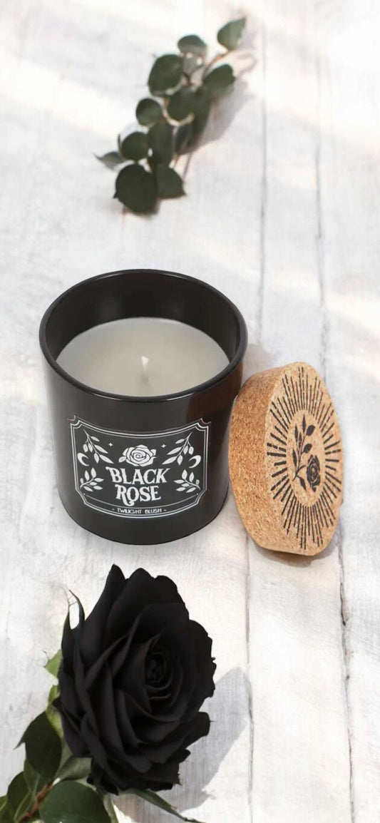 Black Rose Twilight Blush Gothic Candle Paraffin Wax Cork Stopper Witch Oddity Halloween Altar Occult Gift Idea Glass Jar Wick Candle