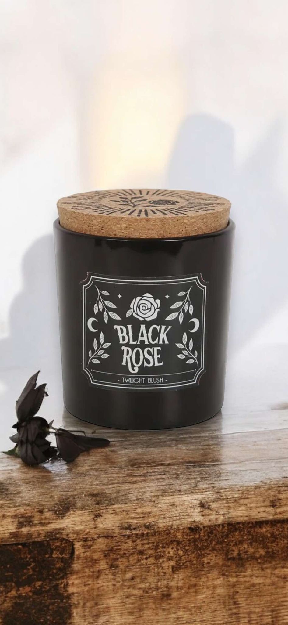 Black Rose Twilight Blush Gothic Candle Paraffin Wax Cork Stopper Witch Oddity Halloween Altar Occult Gift Idea Glass Jar Wick Candle