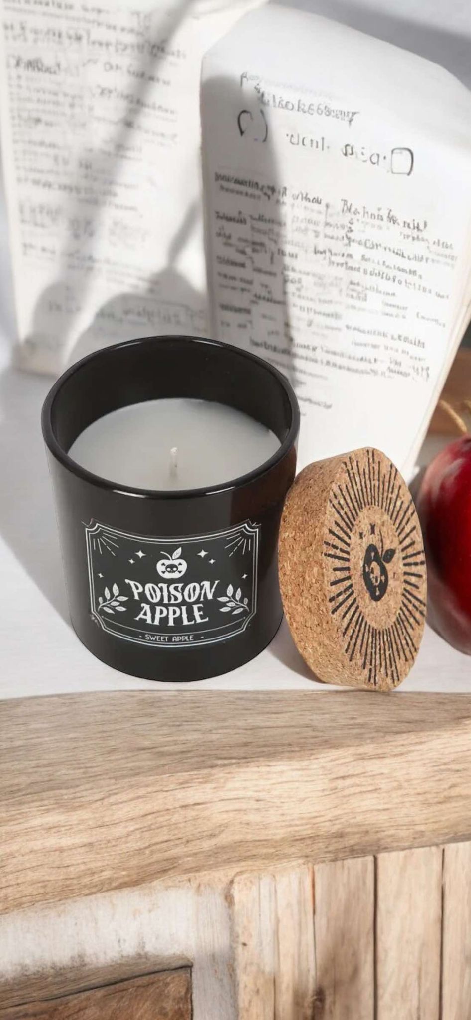 Poison Apple Sweet Apple Gothic Candle Paraffin Wax Cork Stopper Witch Oddity Halloween Altar Occult Gift Idea Glass Jar Wick Candle