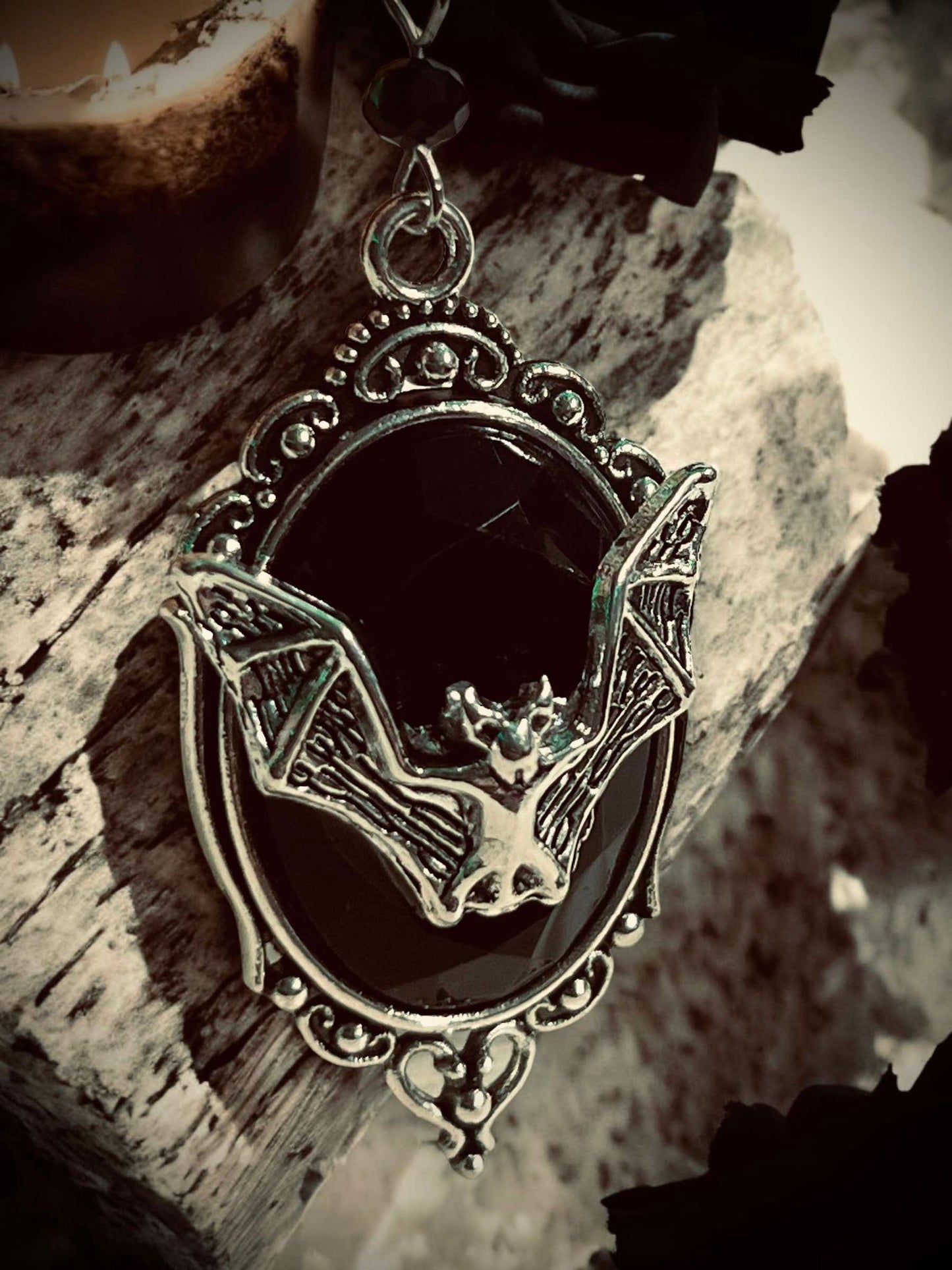 Black Gem Bat Dangle Earrings, Punk Hanging Earrings, Gothic Pendant Earrings, Witchy Earrings, Unique Halloween Gifts Oddity Jewelry Wiccan