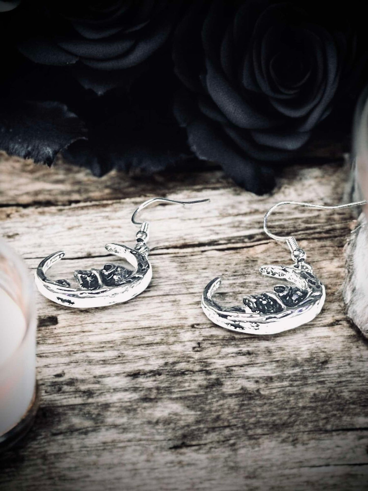 Half Moon Skull Face Crescent Skeleton Full Body Retro Skull Dangle Earrings, Punk Hanging, Gothic Witchy Halloween Gifts Oddity Jewelry