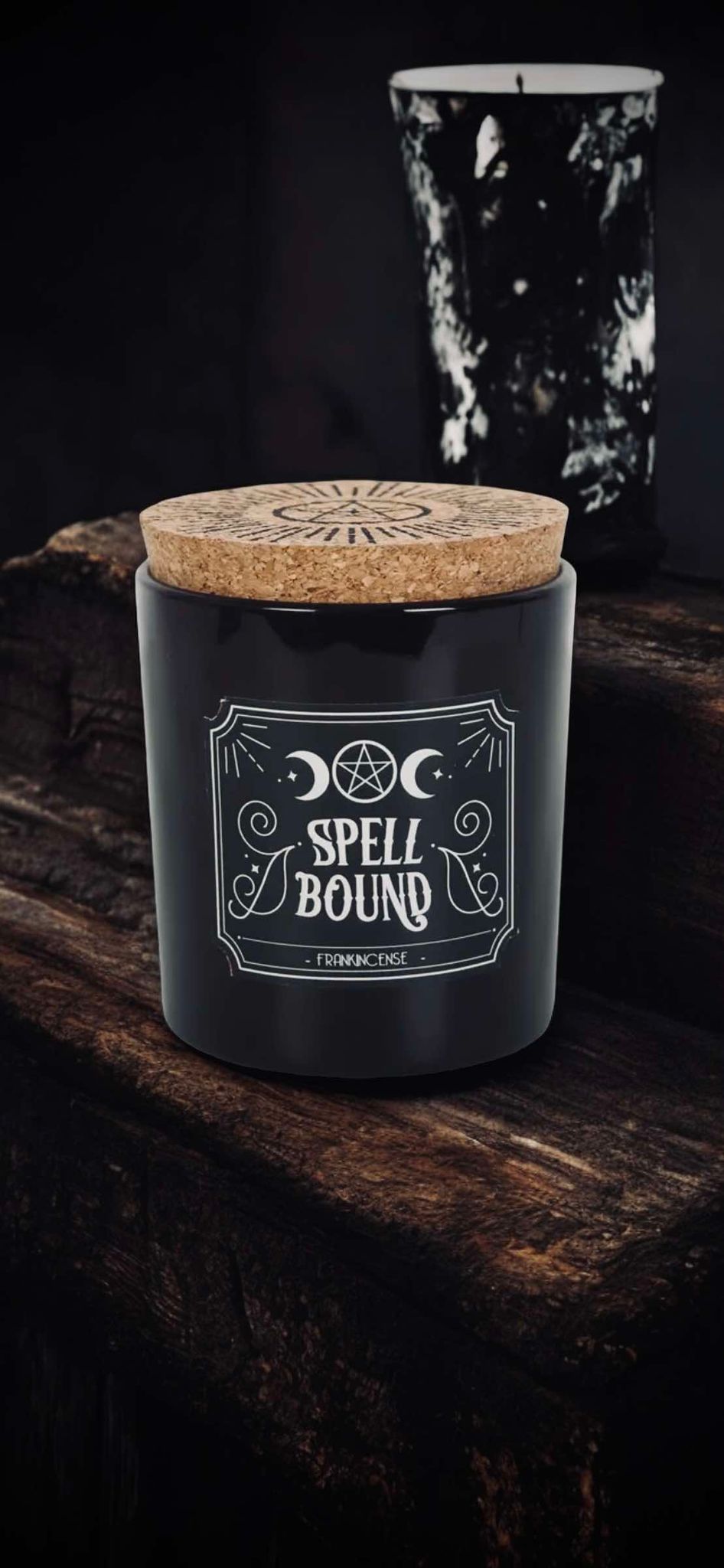 Spell Bound Frankincense Gothic Candle Paraffin Wax Cork Stopper Witch Oddity Halloween Altar Occult Gift Idea Glass Jar Wick Candle