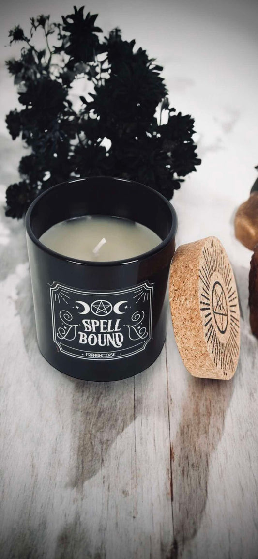 Spell Bound Frankincense Gothic Candle Paraffin Wax Cork Stopper Witch Oddity Halloween Altar Occult Gift Idea Glass Jar Wick Candle
