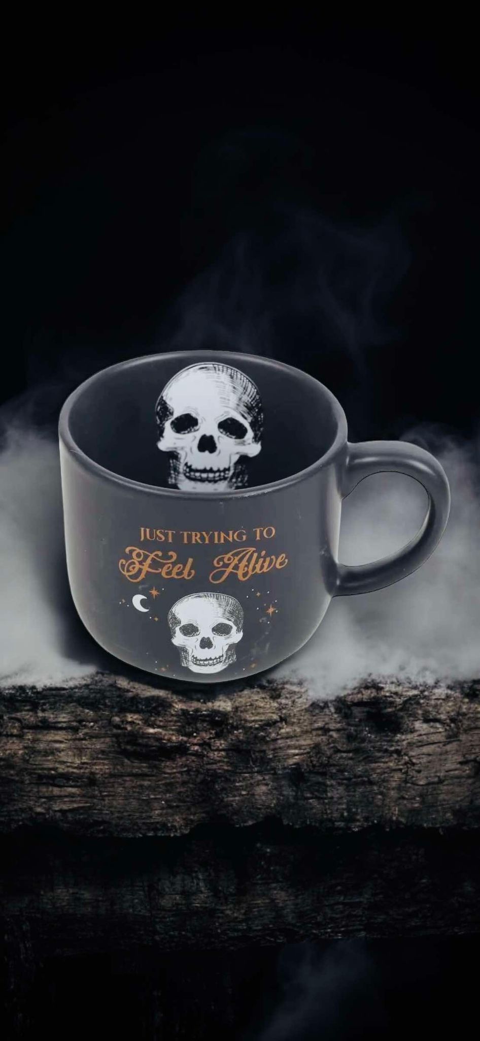 Just Trying To Feel Alive Skull 12oz Coffee Mug Ceramic Oddities Gift Idea Halloween Fall Occult Spooky Mystic Paranormal Witch Fall Decor