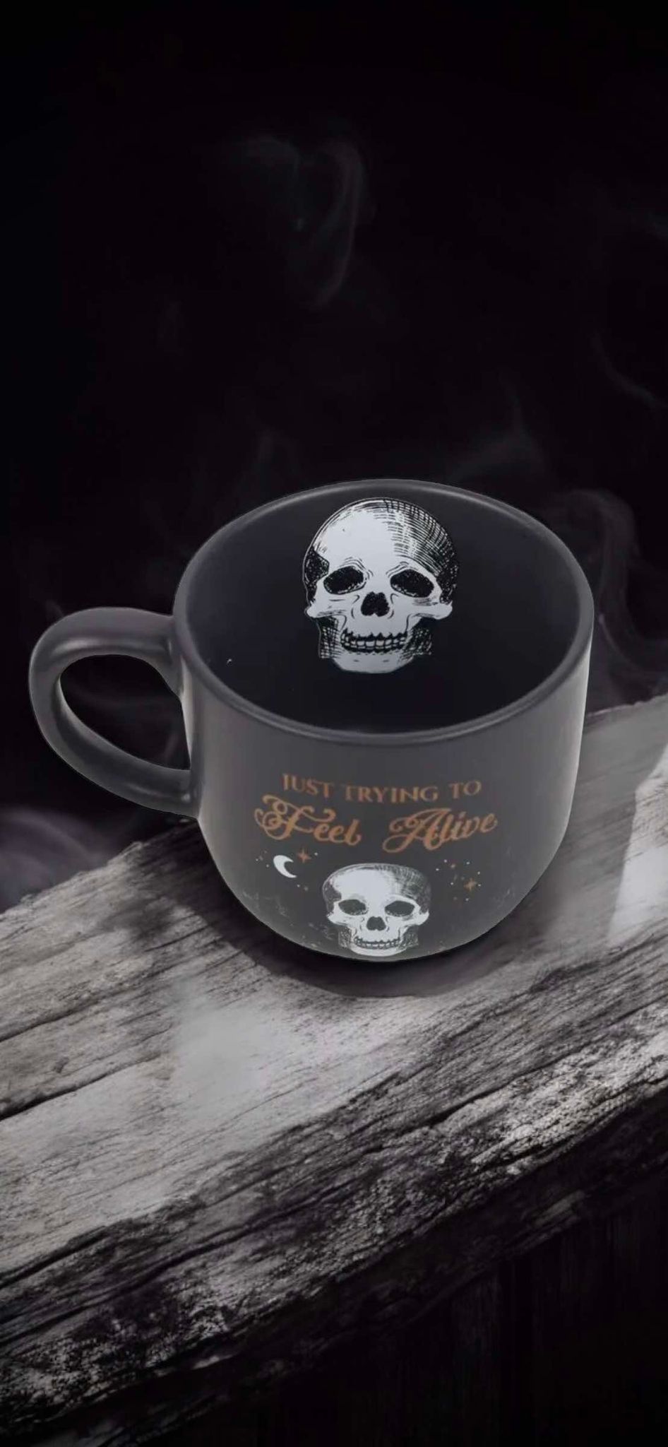 Just Trying To Feel Alive Skull 12oz Coffee Mug Ceramic Oddities Gift Idea Halloween Fall Occult Spooky Mystic Paranormal Witch Fall Decor