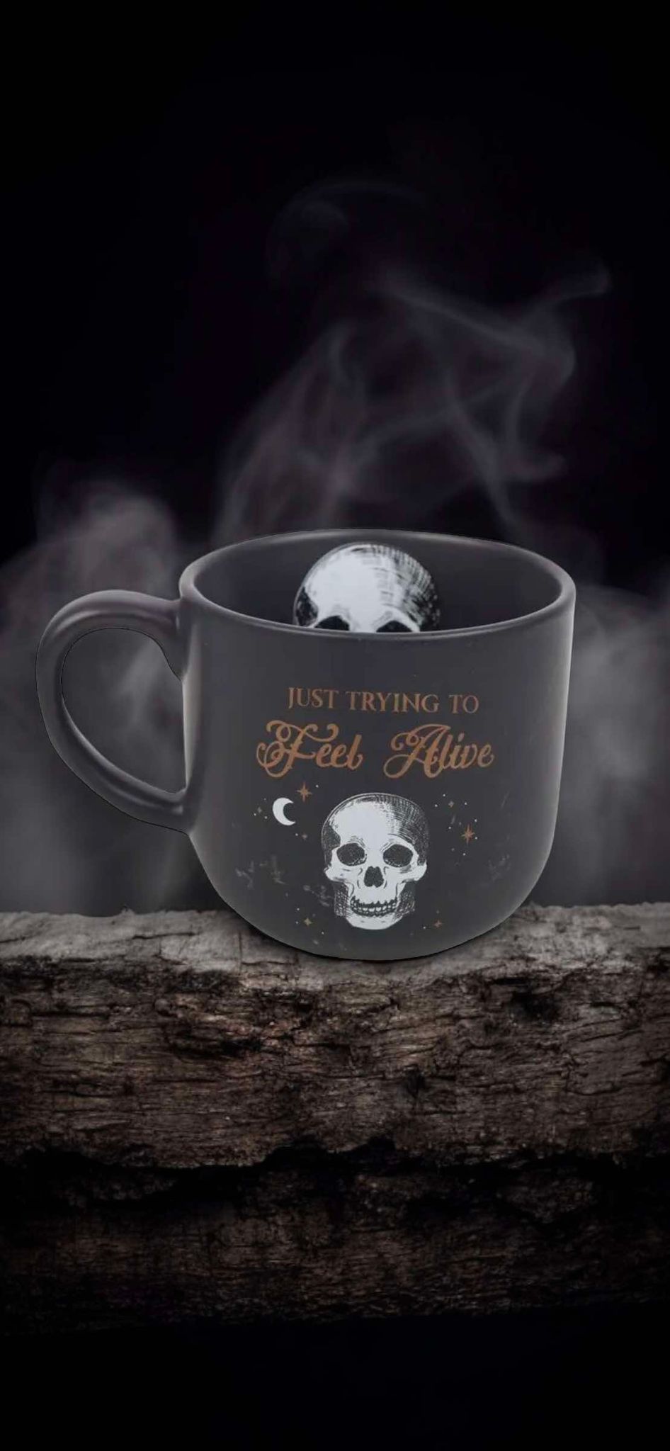 Just Trying To Feel Alive Skull 12oz Coffee Mug Ceramic Oddities Gift Idea Halloween Fall Occult Spooky Mystic Paranormal Witch Fall Decor