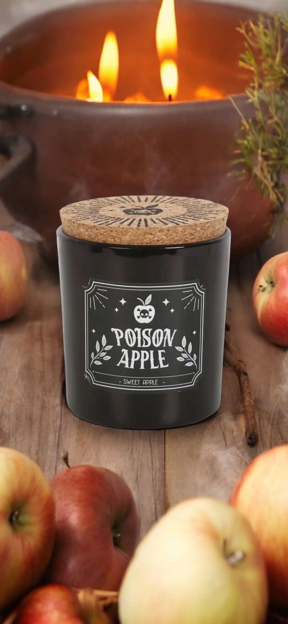 Poison Apple Sweet Apple Gothic Candle Paraffin Wax Cork Stopper Witch Oddity Halloween Altar Occult Gift Idea Glass Jar Wick Candle