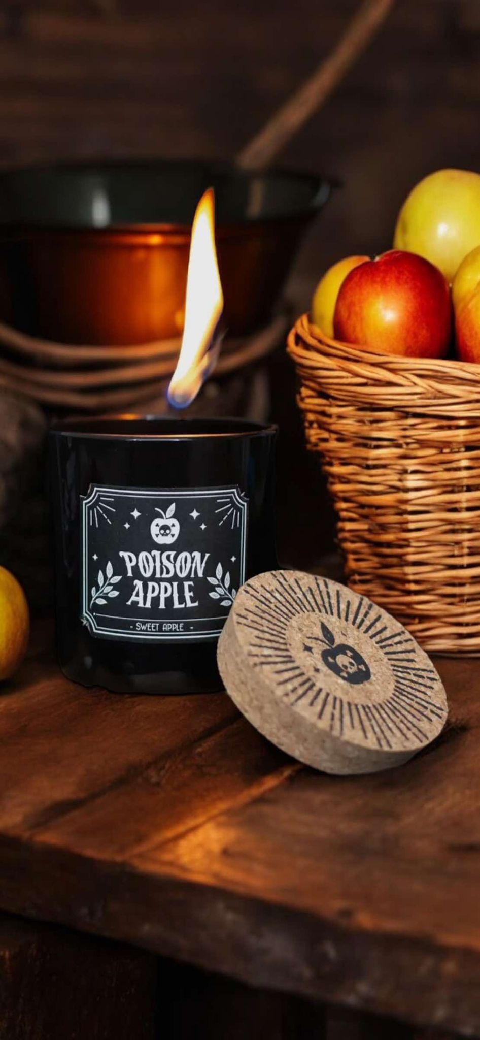 Poison Apple Sweet Apple Gothic Candle Paraffin Wax Cork Stopper Witch Oddity Halloween Altar Occult Gift Idea Glass Jar Wick Candle
