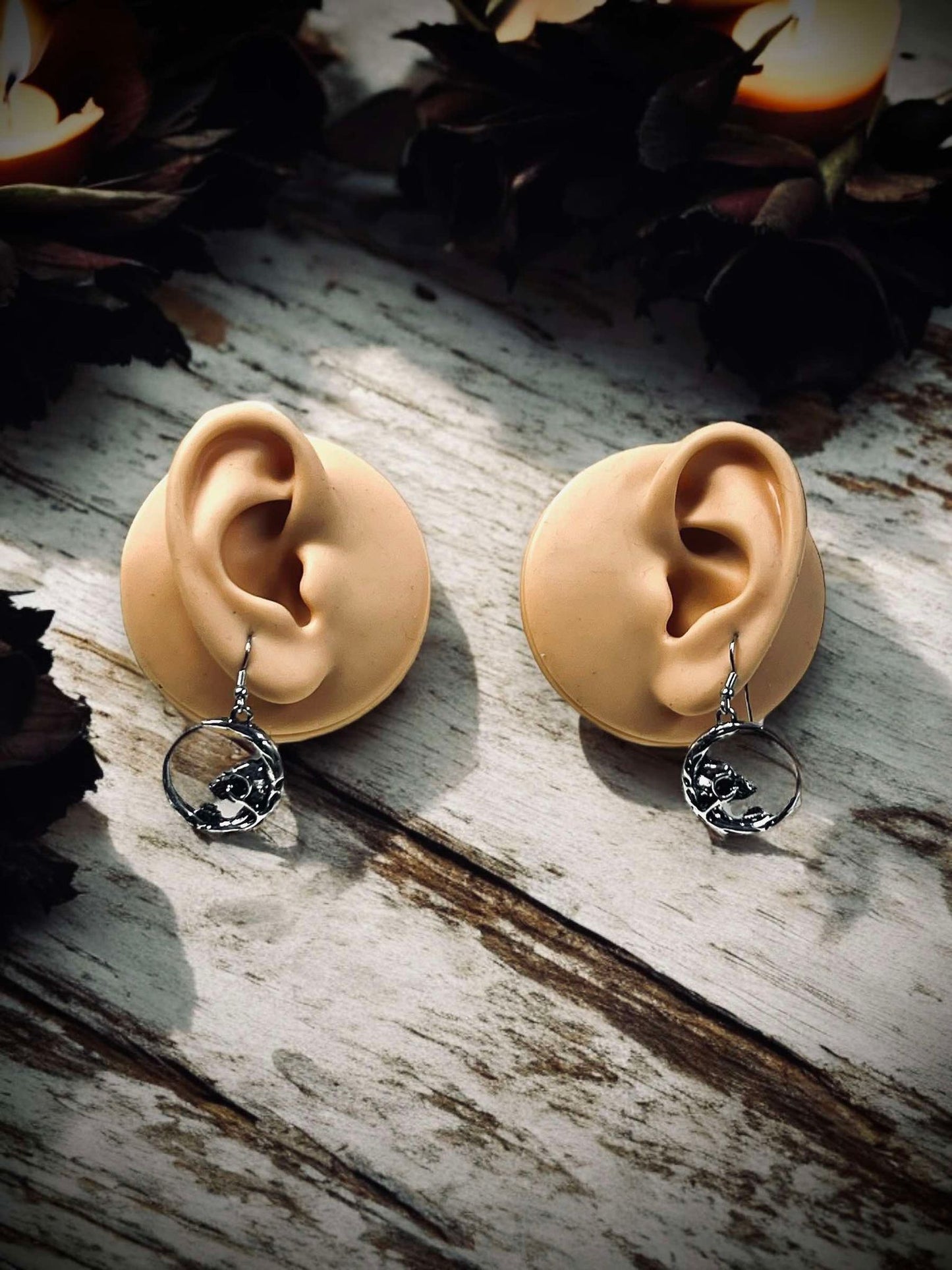 Half Moon Skull Face Crescent Skeleton Full Body Retro Skull Dangle Earrings, Punk Hanging, Gothic Witchy Halloween Gifts Oddity Jewelry