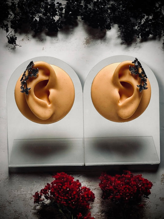 Gold or Silver Flower Leaf No Piercing Earring Cuff Clip Halloween Gift Ideas Rock Style Oddity Edgy Alternative Emo Costume Witch Punk Rock