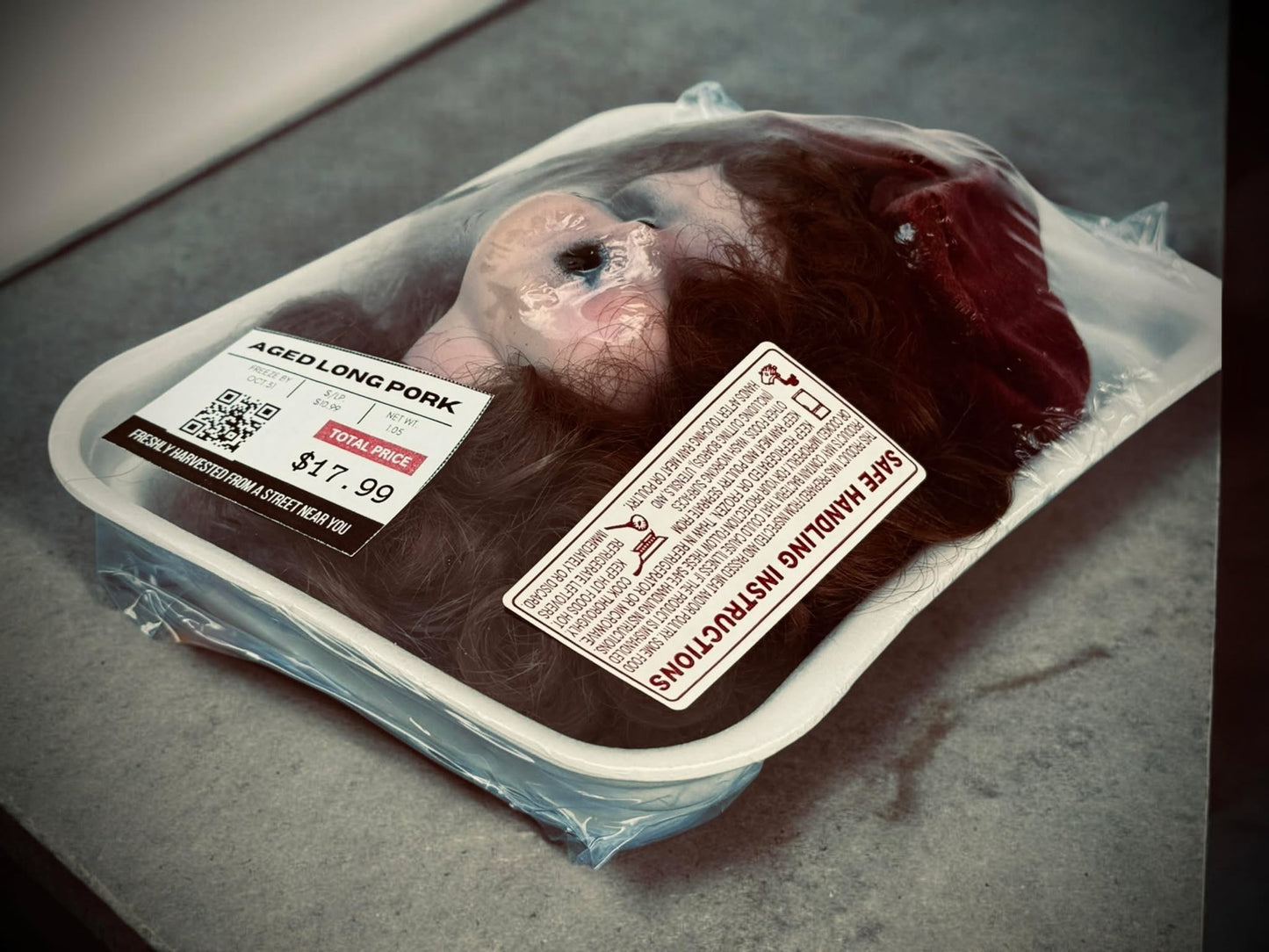 Packaged Meat Aged Long Pork Porcelain Doll Parts Butcher Gothic Voodoo Witchcraft Curiosity, Oddity, Unique Gift Idea Specimen 359 Head