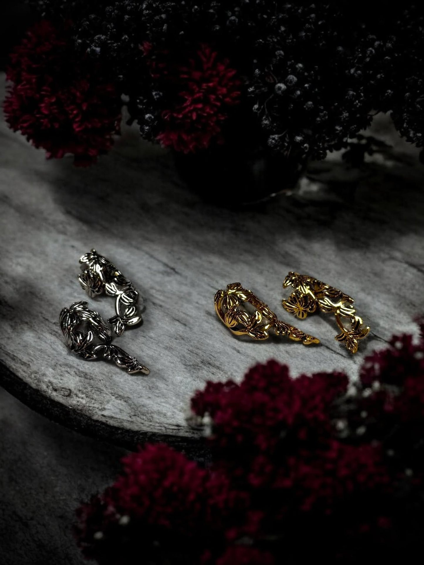 Gold or Silver Flower Leaf No Piercing Earring Cuff Clip Halloween Gift Ideas Rock Style Oddity Edgy Alternative Emo Costume Witch Punk Rock