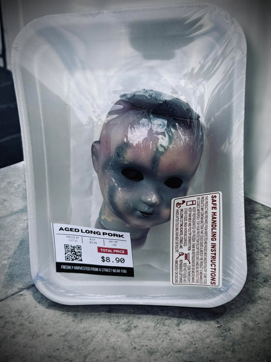 Packaged Meat Aged Long Pork Porcelain Doll Parts Butcher Gothic Voodoo Witchcraft Curiosity, Oddity, Unique Gift Idea Specimen 405 Head