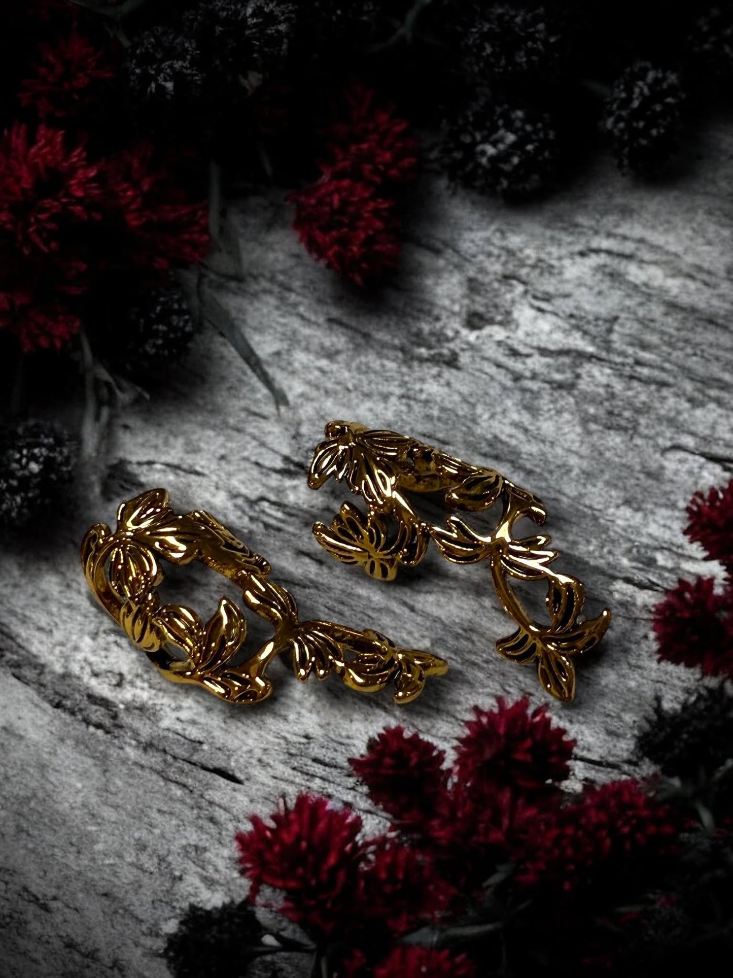 Gold or Silver Flower Leaf No Piercing Earring Cuff Clip Halloween Gift Ideas Rock Style Oddity Edgy Alternative Emo Costume Witch Punk Rock