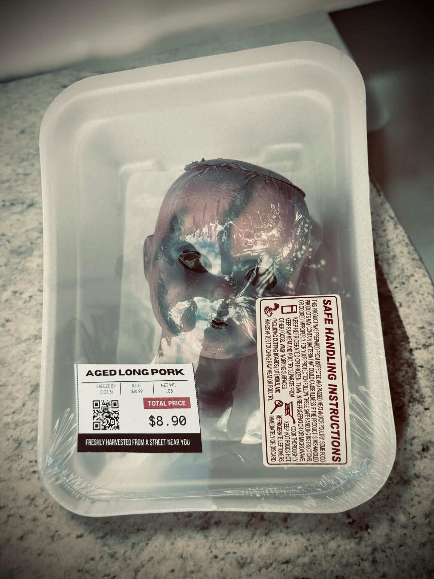 Packaged Meat Aged Long Pork Porcelain Doll Parts Butcher Gothic Voodoo Witchcraft Curiosity, Oddity, Unique Gift Idea Specimen 405 Head