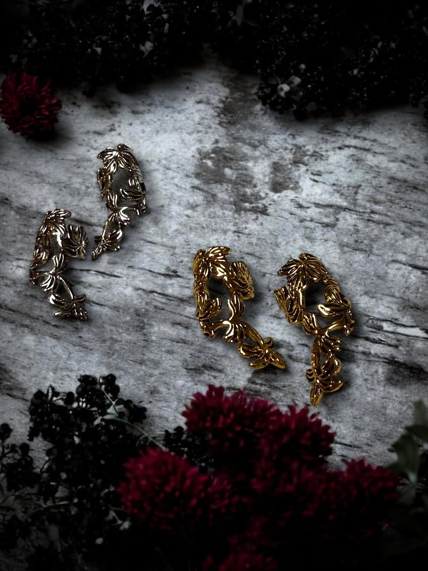 Gold or Silver Flower Leaf No Piercing Earring Cuff Clip Halloween Gift Ideas Rock Style Oddity Edgy Alternative Emo Costume Witch Punk Rock