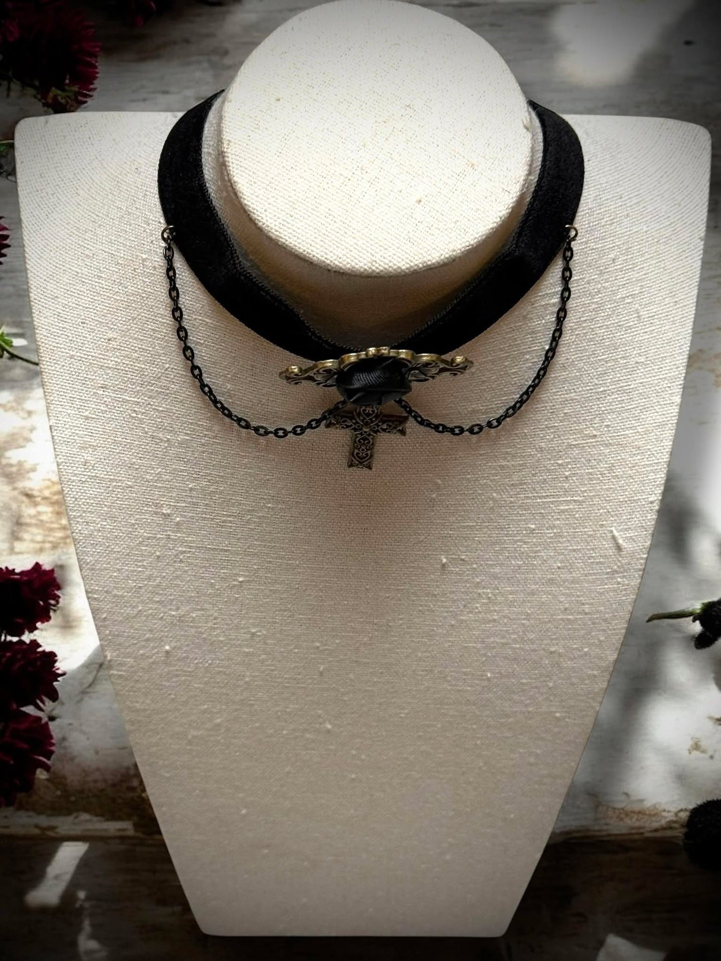 Gothic Black Rose Cross Chain Gothic Choker Necklace Gift Idea Oddity Jewelry Gothic Costume Woman Fantasy Vampire Dress Up Steam Punk #259