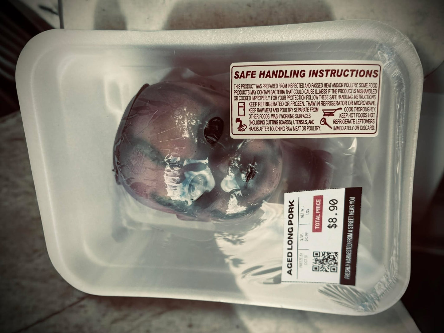 Packaged Meat Aged Long Pork Porcelain Doll Parts Butcher Gothic Voodoo Witchcraft Curiosity, Oddity, Unique Gift Idea Specimen 405 Head