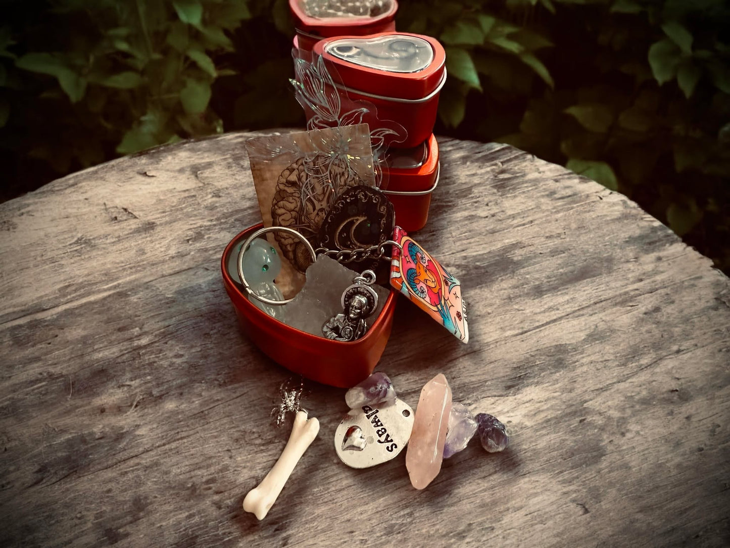 Valetine's Day Mini Tin Heart Oddity Witch Trinket Box Oddity Box Mystery Curiosity, Unique Gift Idea Zodiac metaphysical religious trinkets