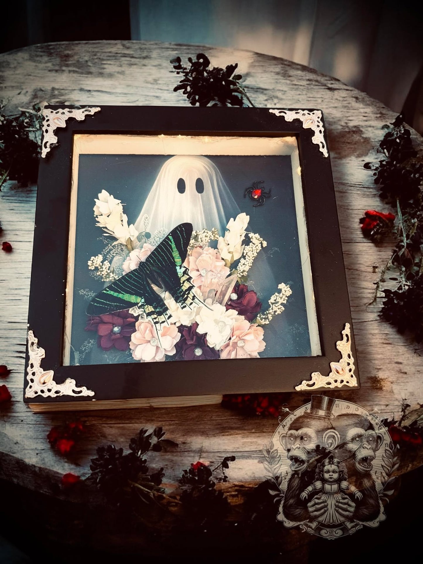 Urania Butterfly Ghostly Ghost Lighted Shadow Box Display Taxidermy Home Decor Preserved Whimsical Oddity Oddities Curiosities Gift Idea