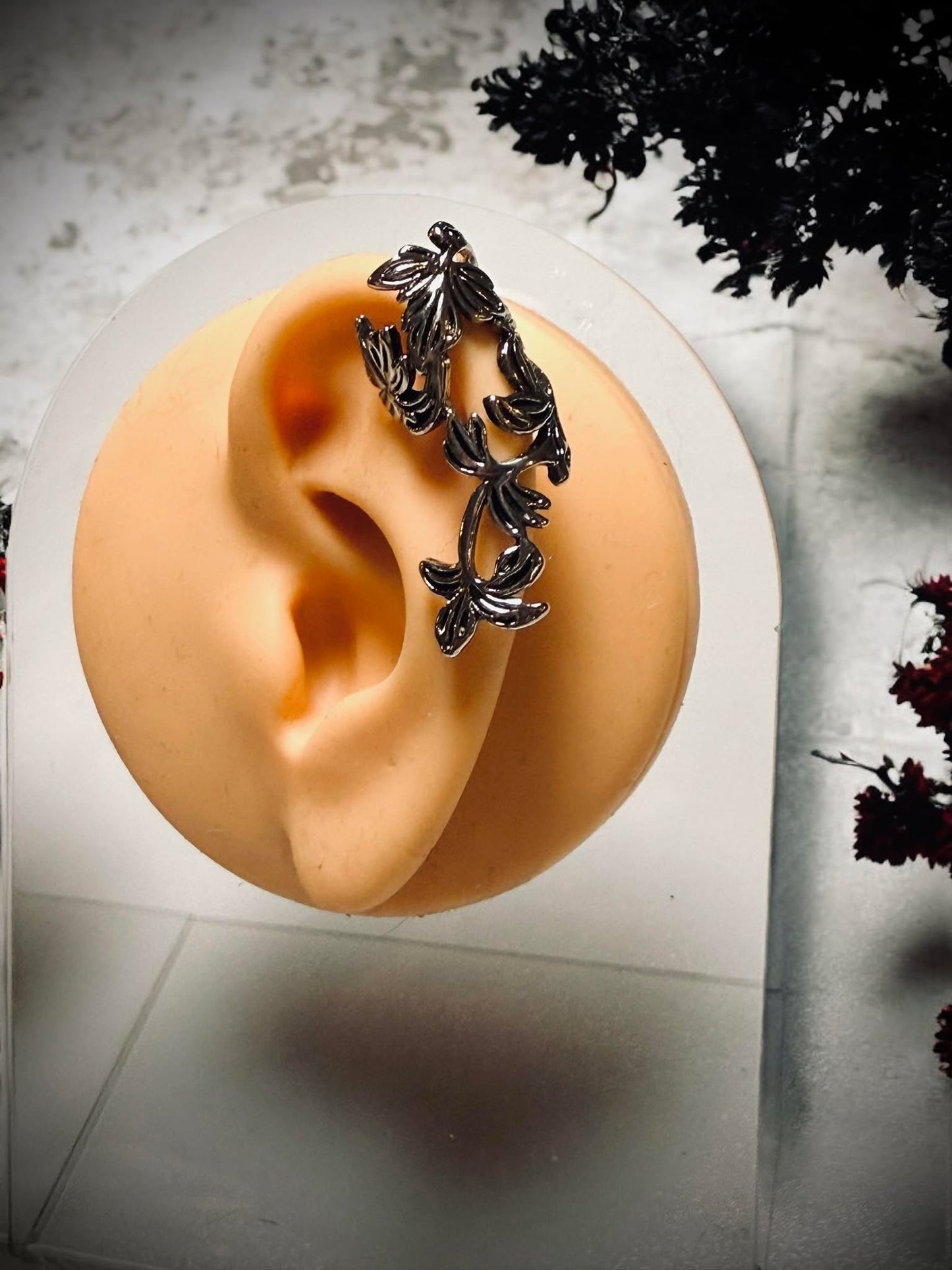 Gold or Silver Flower Leaf No Piercing Earring Cuff Clip Halloween Gift Ideas Rock Style Oddity Edgy Alternative Emo Costume Witch Punk Rock