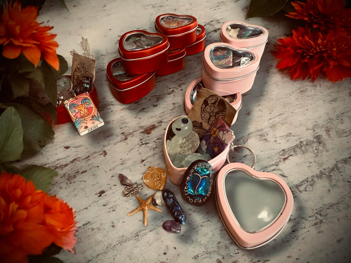 Valetine's Day Mini Tin Heart Oddity Witch Trinket Box Oddity Box Mystery Curiosity, Unique Gift Idea Zodiac metaphysical religious trinkets