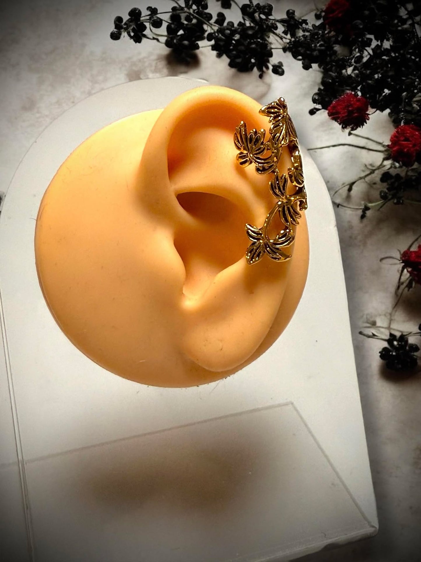 Gold or Silver Flower Leaf No Piercing Earring Cuff Clip Halloween Gift Ideas Rock Style Oddity Edgy Alternative Emo Costume Witch Punk Rock