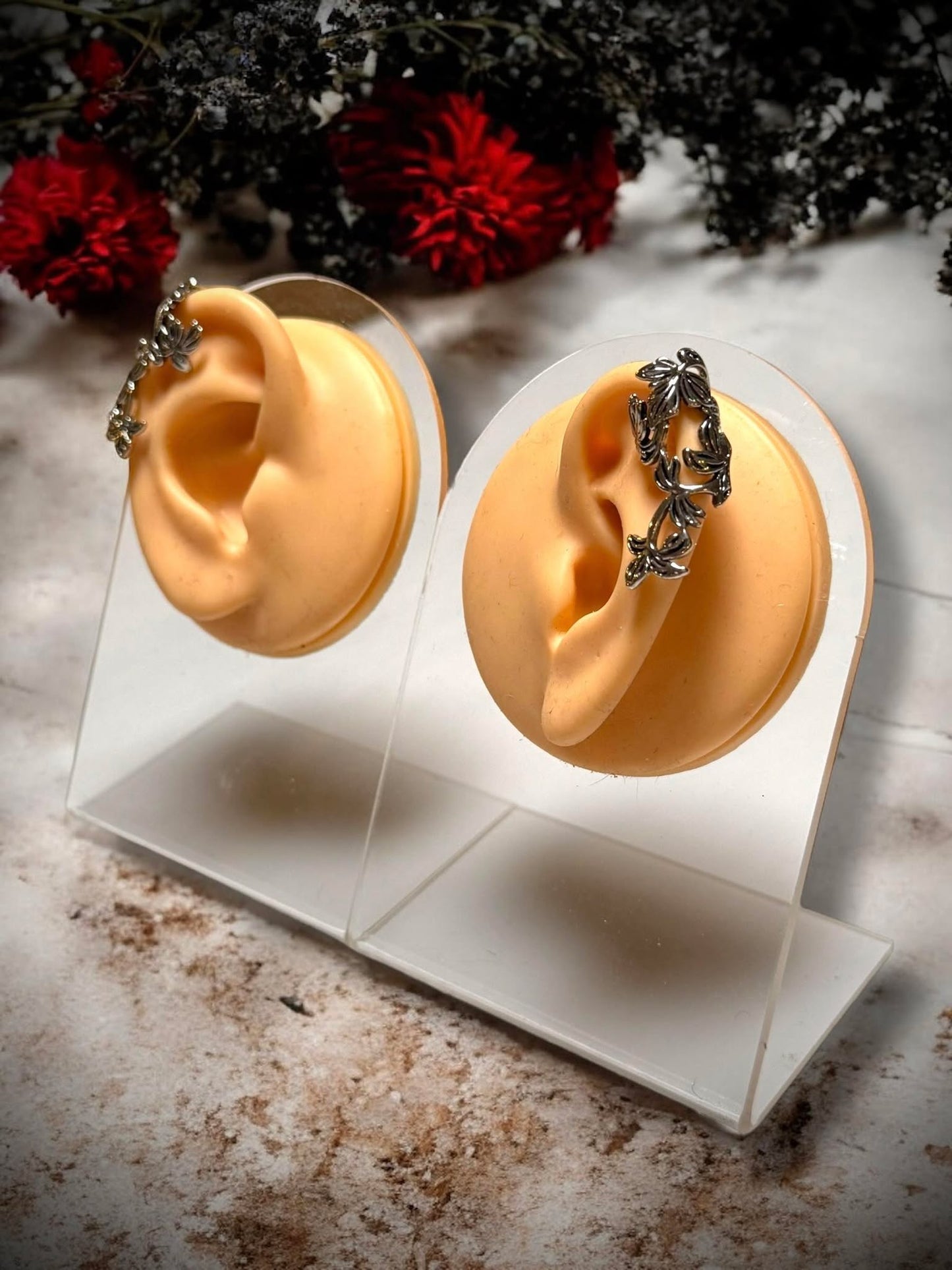 Gold or Silver Flower Leaf No Piercing Earring Cuff Clip Halloween Gift Ideas Rock Style Oddity Edgy Alternative Emo Costume Witch Punk Rock