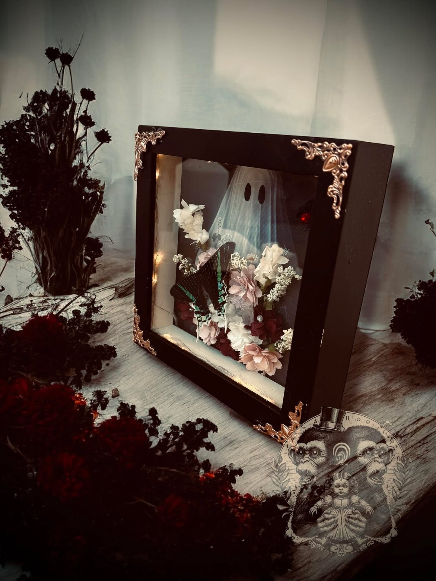 Urania Butterfly Ghostly Ghost Lighted Shadow Box Display Taxidermy Home Decor Preserved Whimsical Oddity Oddities Curiosities Gift Idea